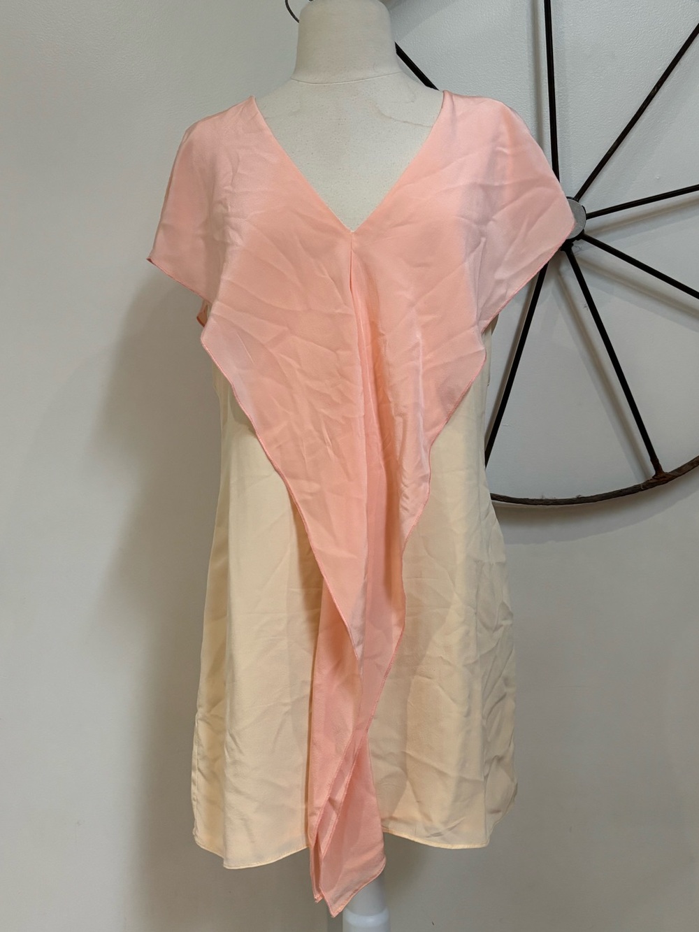 2b.RYCH silk cream and pink whimsical draped shift dress 10 $348